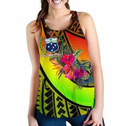 Samoa Women Racerback Tank - Polynesian Hook And Hibiscus (Reggae)