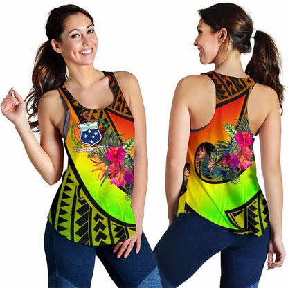 Samoa Women Racerback Tank - Polynesian Hook And Hibiscus (Reggae)