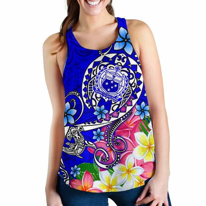 Samoa Women Racerback Tank - Turtle Plumeria (Blue)