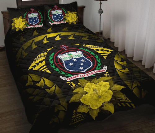 Samoa Polynesian Quilt Bed Set Hibiscus Yellow