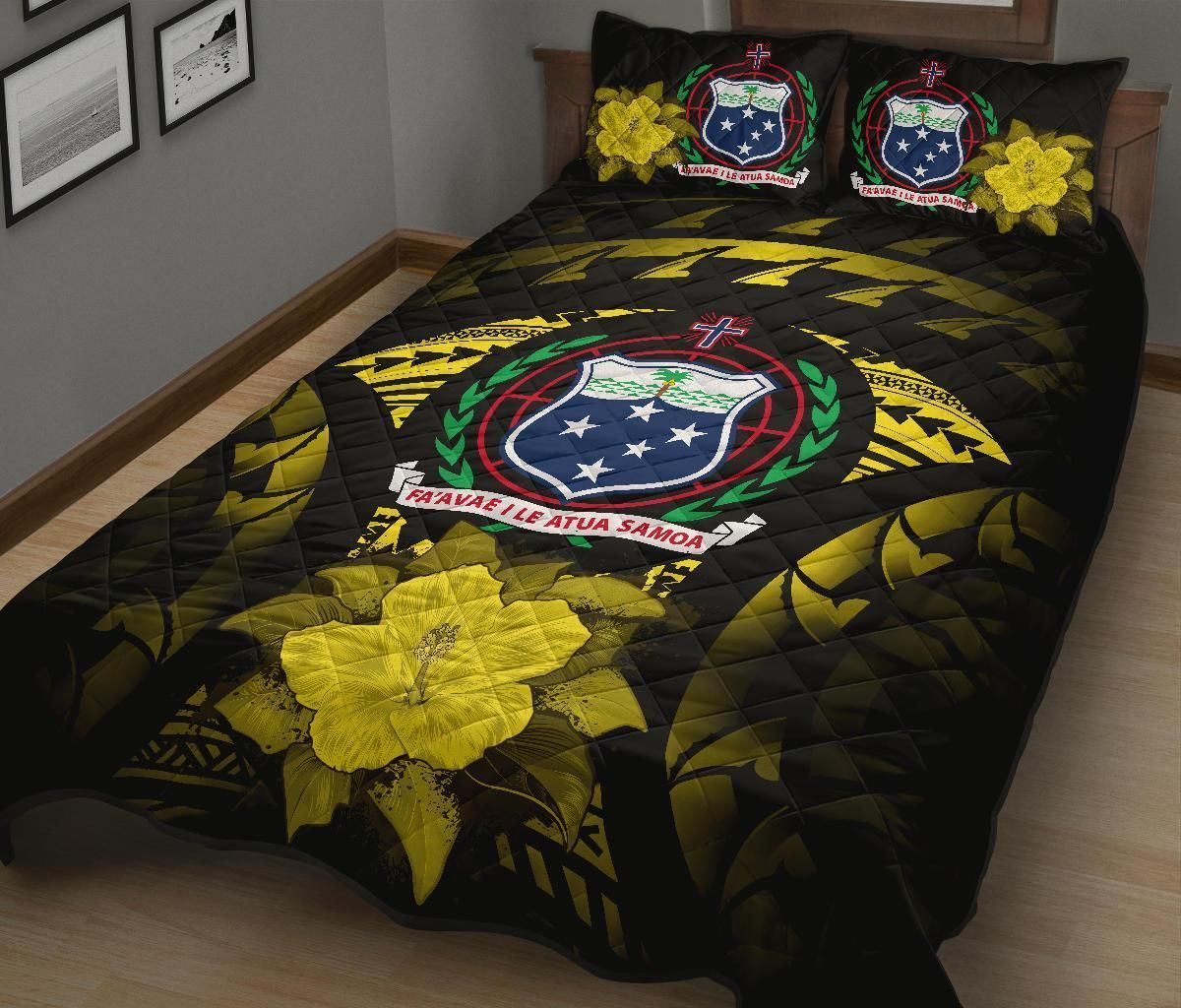 Samoa Polynesian Quilt Bed Set Hibiscus Yellow