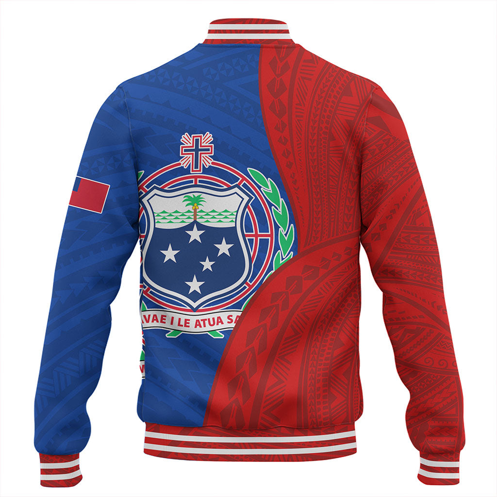 Samoa Baseball Jacket Custom Polynesian Pattern With Coat Of Arms