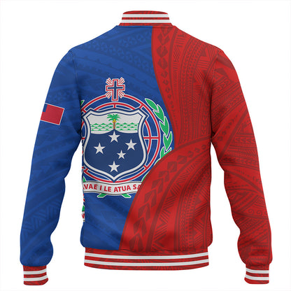 Samoa Baseball Jacket Custom Polynesian Pattern With Coat Of Arms