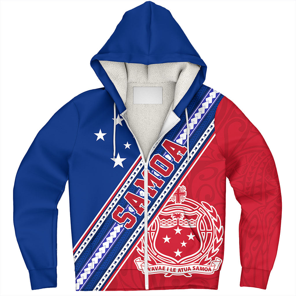 Samoa Sherpa Hoodie Flag And Coat Of Arms