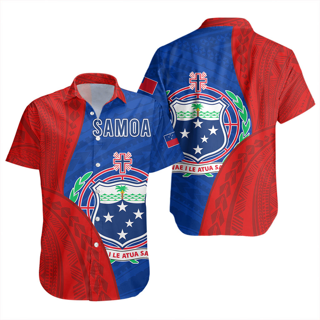 Samoa Short Sleeve Shirt Custom Polynesian Pattern With Coat Of Arms