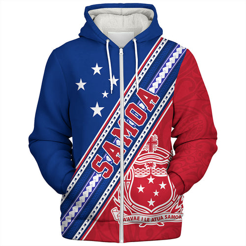 Samoa Sherpa Hoodie Flag And Coat Of Arms
