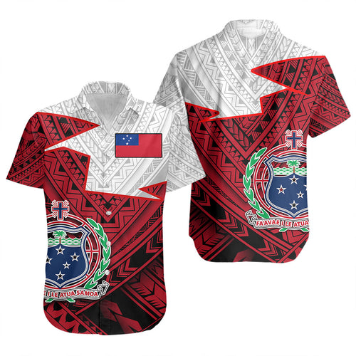 Samoa Short Sleeve Shirt Polynesian Tattoo Flag And Coat Of Arms