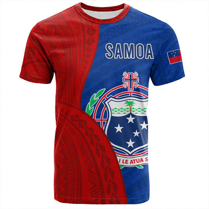 Samoa T-Shirt Custom Polynesian Pattern With Coat Of Arms