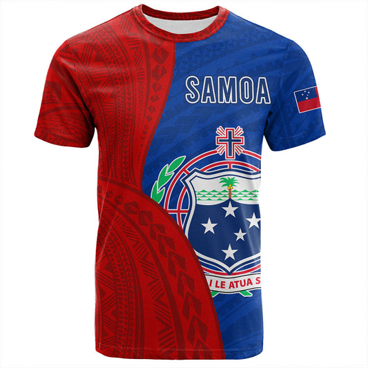 Samoa T-Shirt Custom Polynesian Pattern With Coat Of Arms