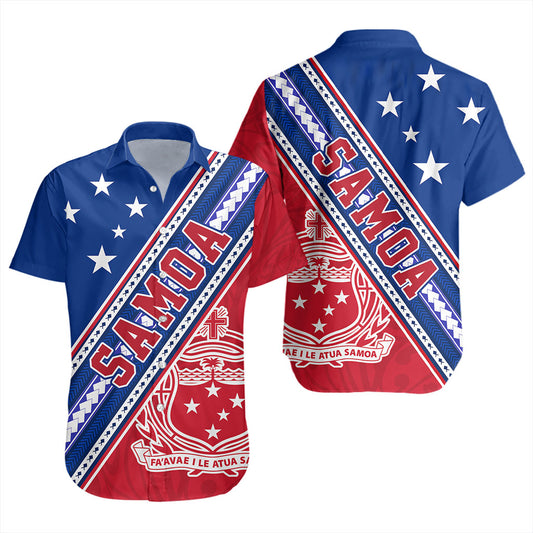 Samoa Short Sleeve Shirt Flag And Coat Of Arms