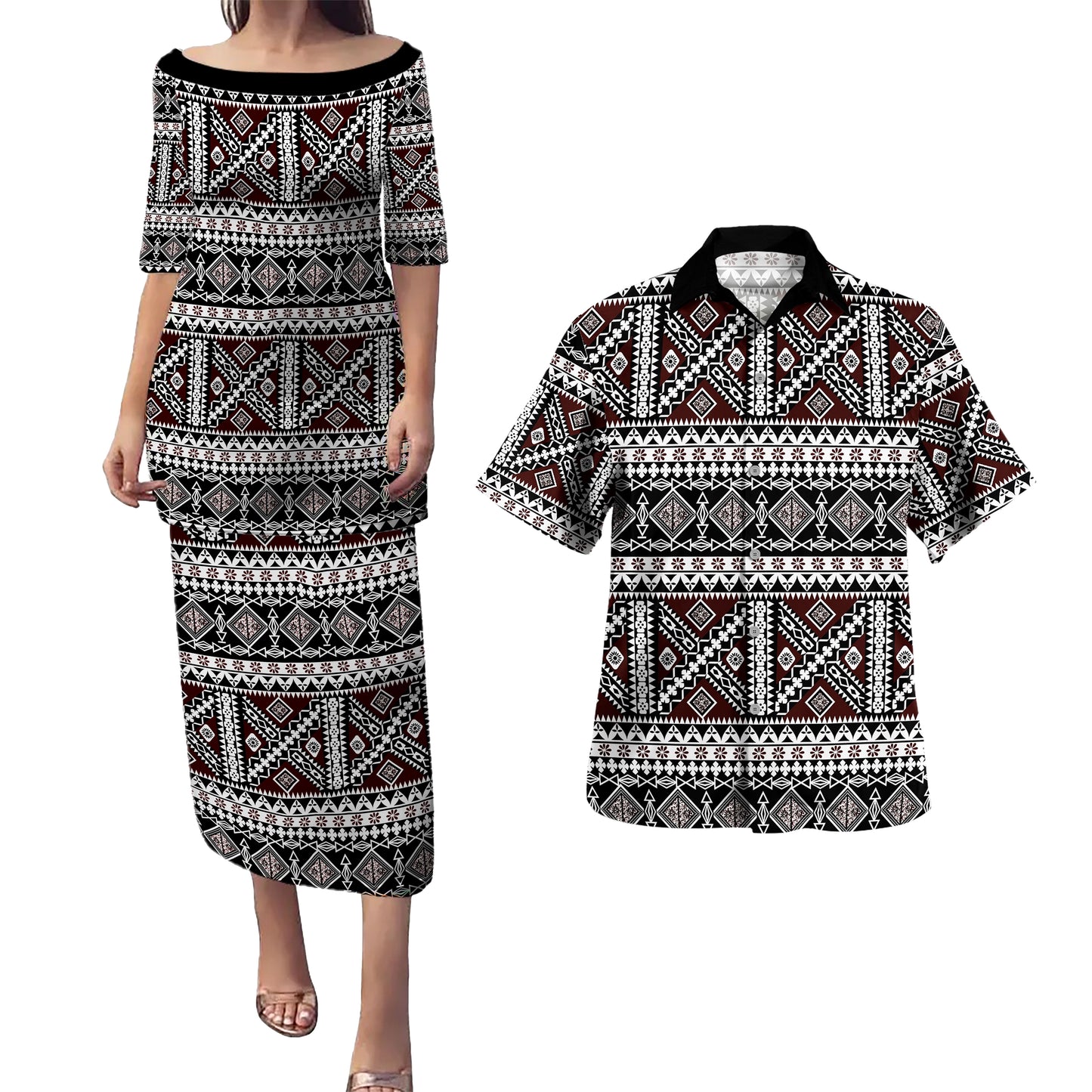 Samoa Combo Puletasi And Shirt Polynesian Tribal Print Stripe Style