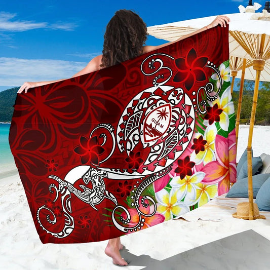 Guam Sarong - Turtle Plumeria (Red)