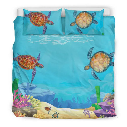 Hawaii Duvet Cover Set - Sea Turtle Underwater Painting 2
