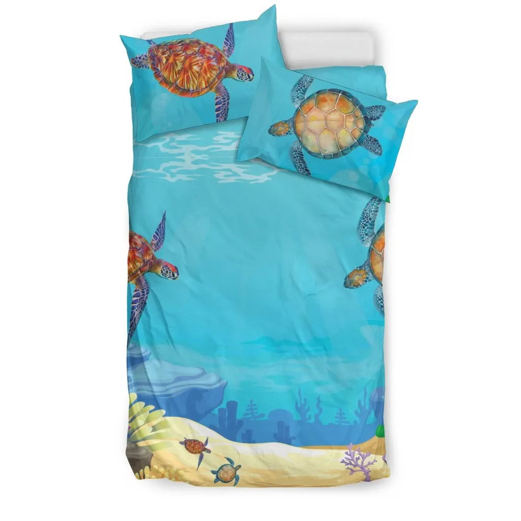 Hawaii Duvet Cover Set - Sea Turtle Underwater Painting 2