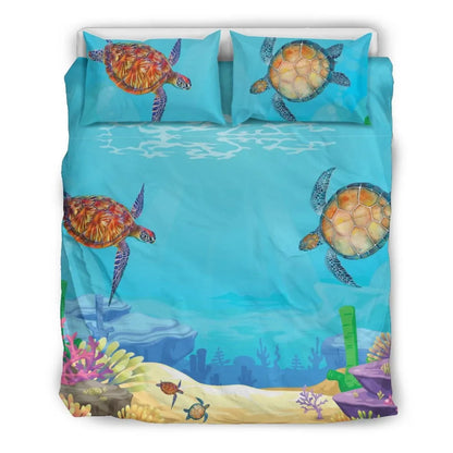 Hawaii Duvet Cover Set - Sea Turtle Underwater Painting 2