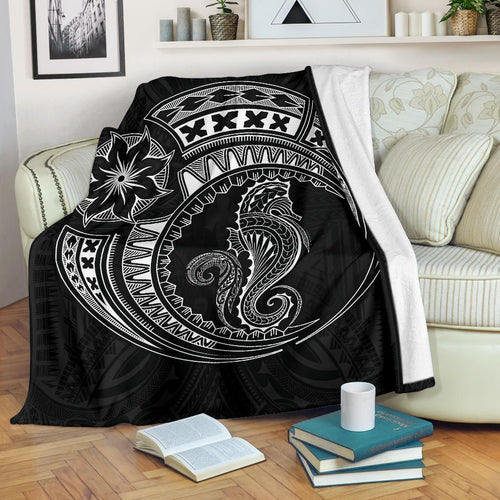 Seahorse Polynesian Blanket - Polynesian Tattoo Black