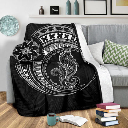 Seahorse Polynesian Blanket - Polynesian Tattoo Black