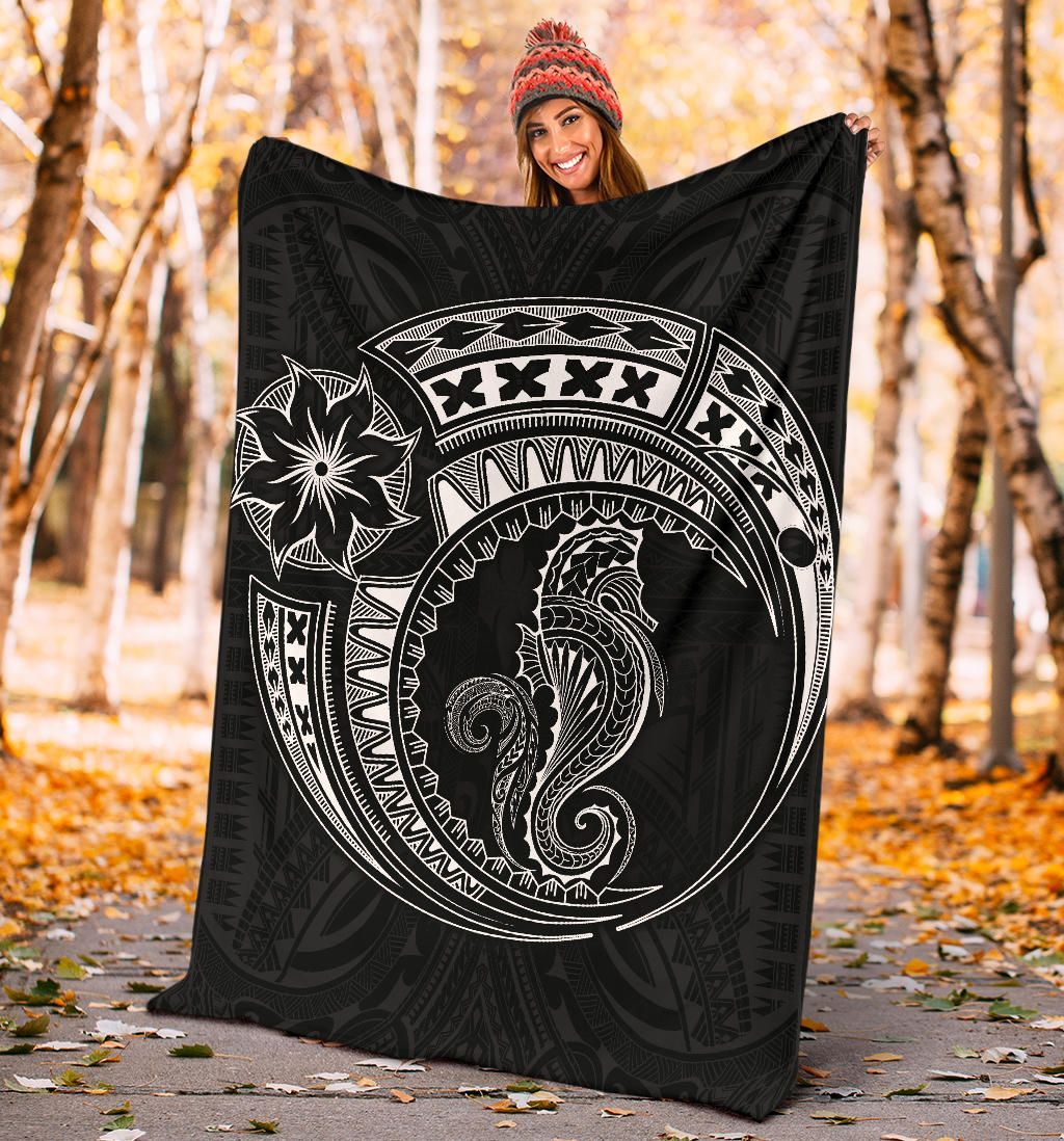 Seahorse Polynesian Blanket - Polynesian Tattoo Black