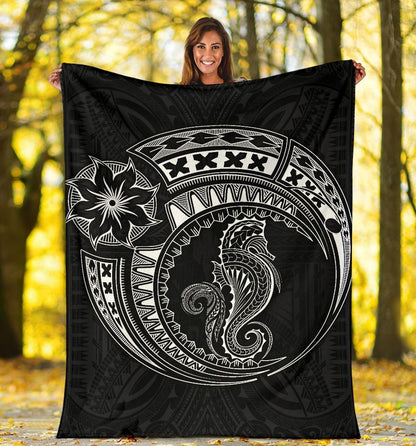 Seahorse Polynesian Blanket - Polynesian Tattoo Black