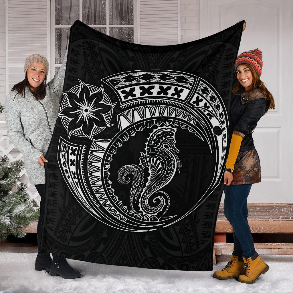 Seahorse Polynesian Blanket - Polynesian Tattoo Black