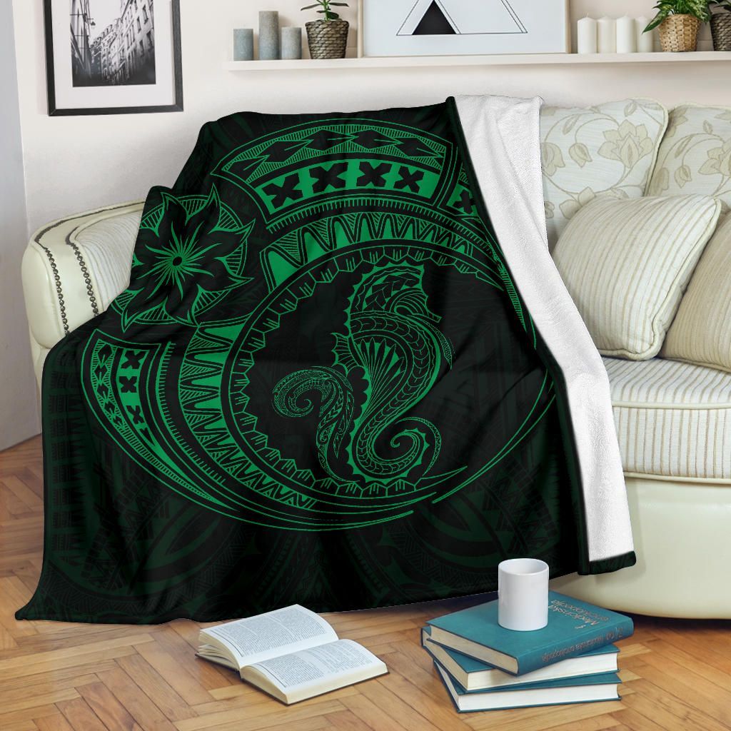 Seahorse Polynesian Blanket - Polynesian Tattoo Green