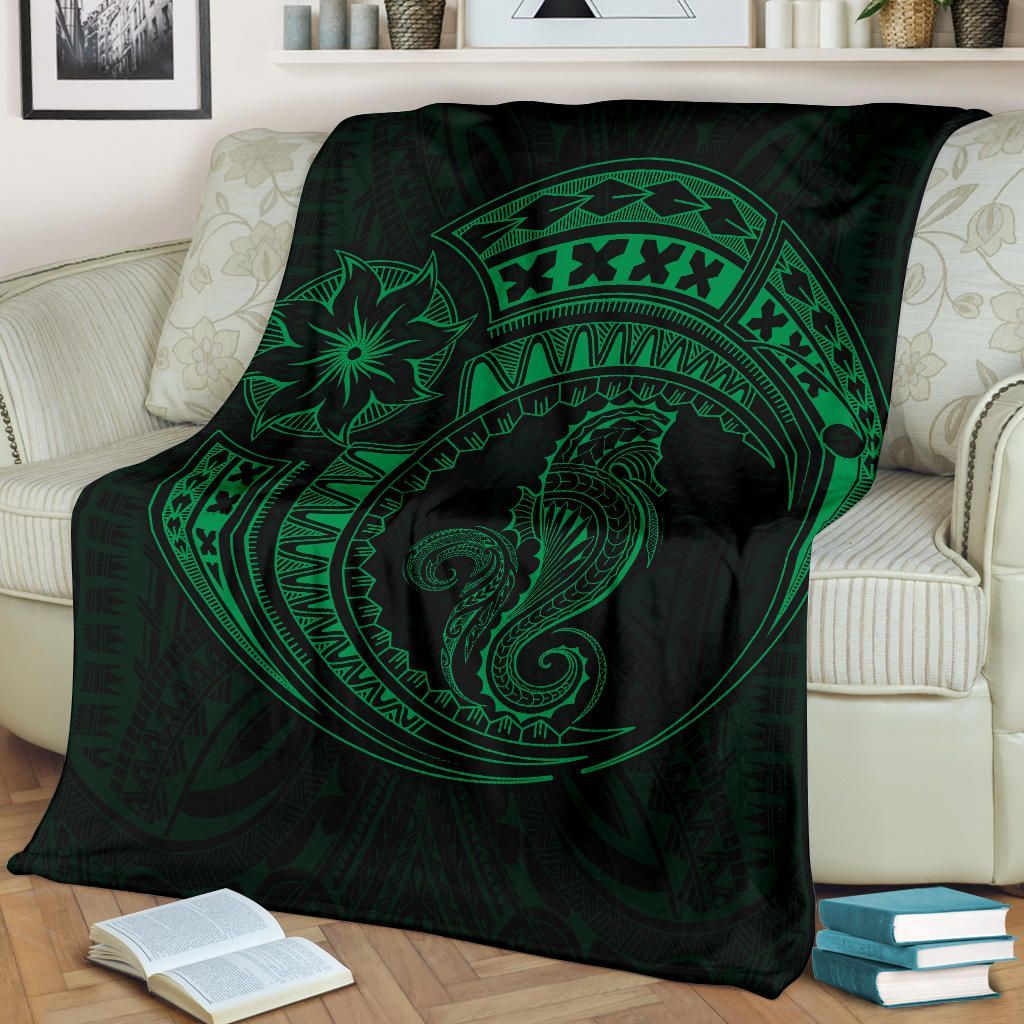 Seahorse Polynesian Blanket - Polynesian Tattoo Green
