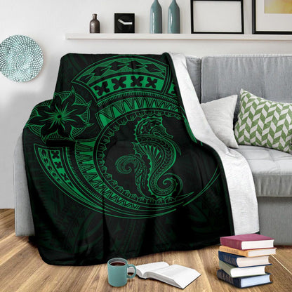Seahorse Polynesian Blanket - Polynesian Tattoo Green