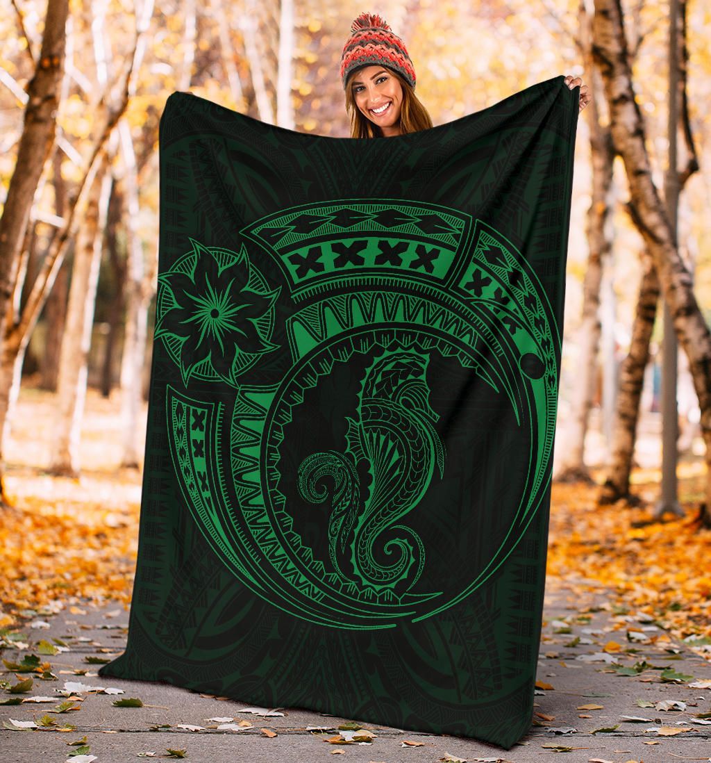 Seahorse Polynesian Blanket - Polynesian Tattoo Green