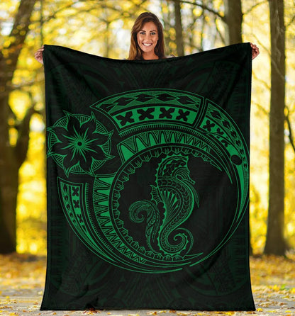 Seahorse Polynesian Blanket - Polynesian Tattoo Green