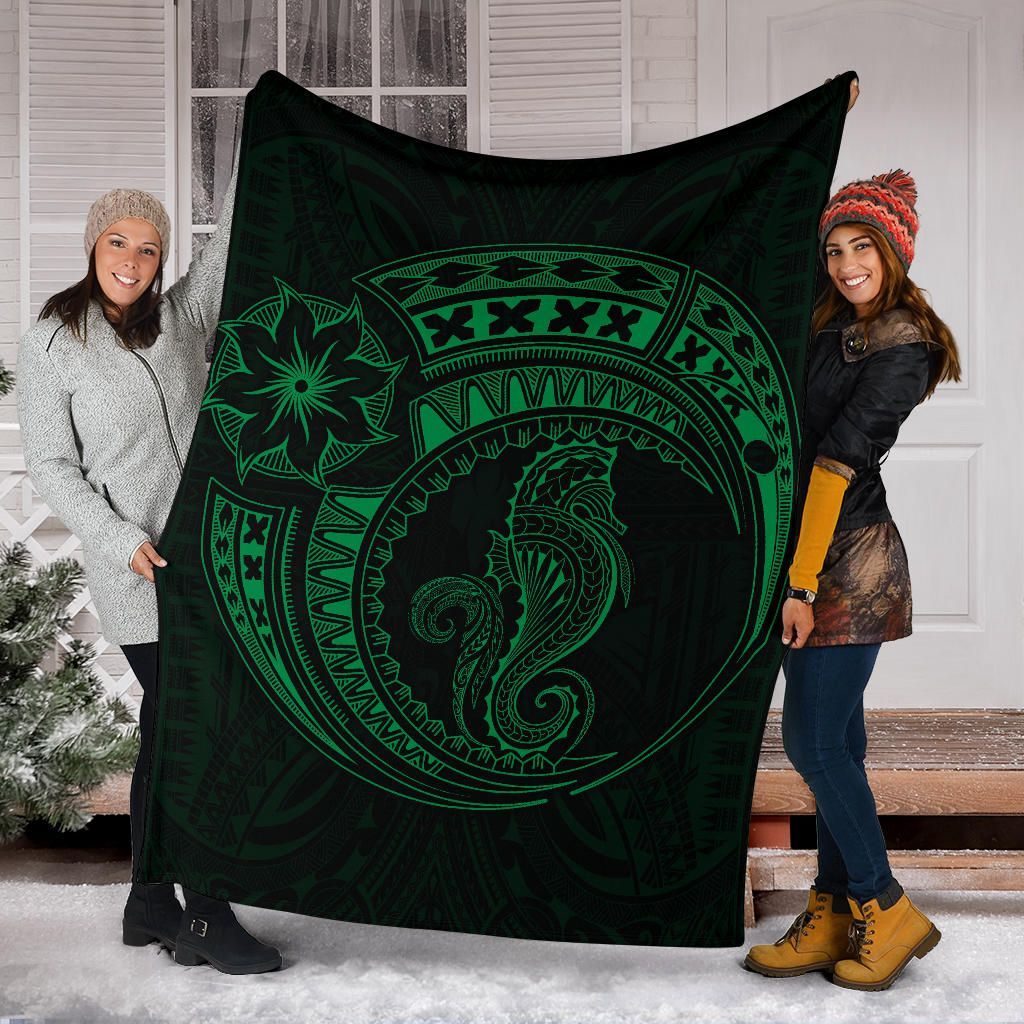 Seahorse Polynesian Blanket - Polynesian Tattoo Green