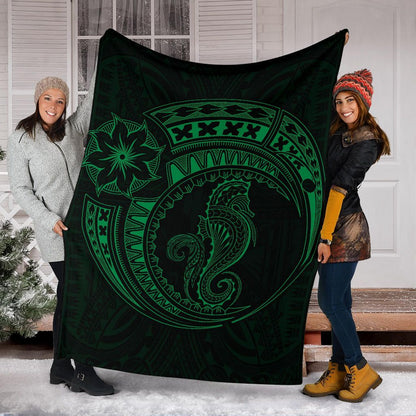 Seahorse Polynesian Blanket - Polynesian Tattoo Green