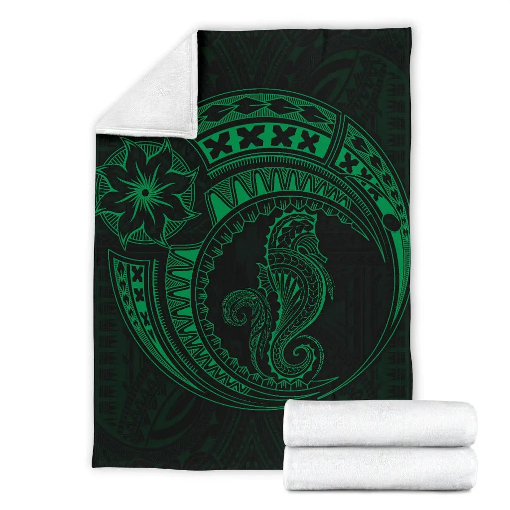 Seahorse Polynesian Blanket - Polynesian Tattoo Green