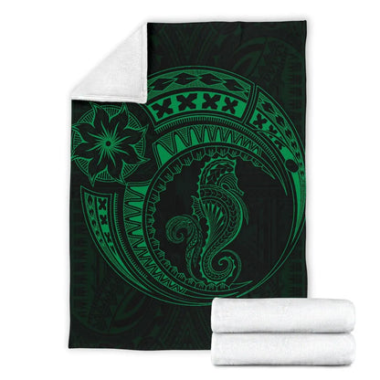 Seahorse Polynesian Blanket - Polynesian Tattoo Green