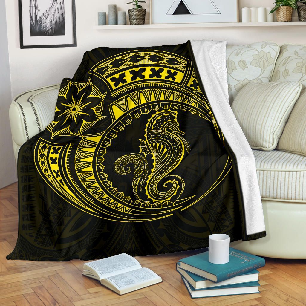 Seahorse Polynesian Blanket - Polynesian Tattoo Yellow
