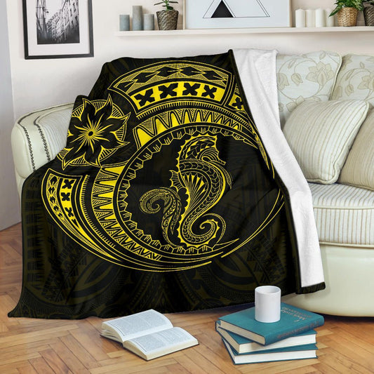 Seahorse Polynesian Blanket - Polynesian Tattoo Yellow