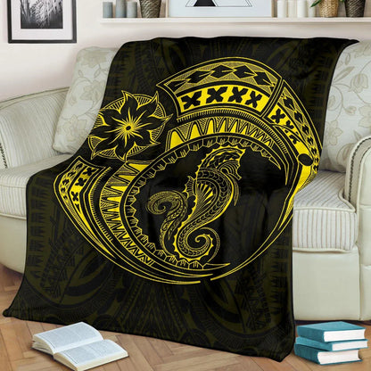 Seahorse Polynesian Blanket - Polynesian Tattoo Yellow