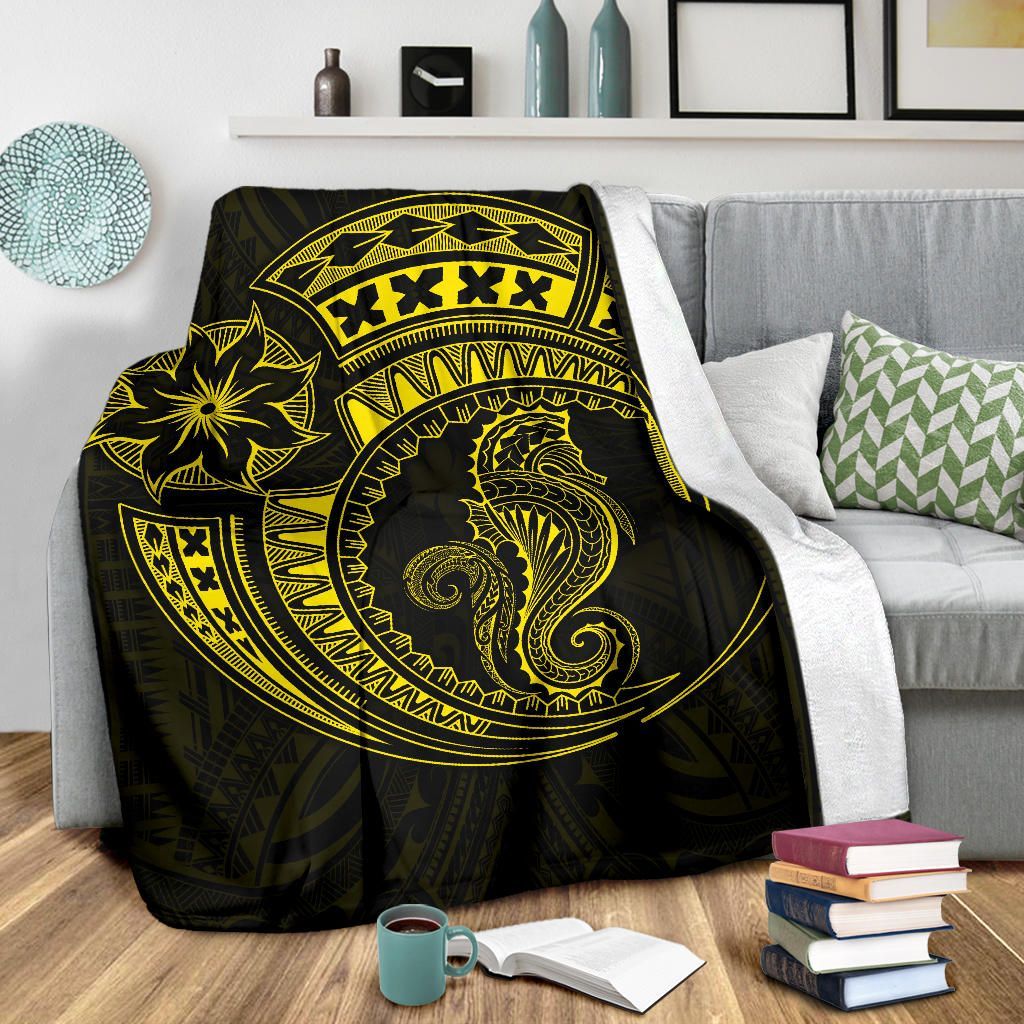 Seahorse Polynesian Blanket - Polynesian Tattoo Yellow