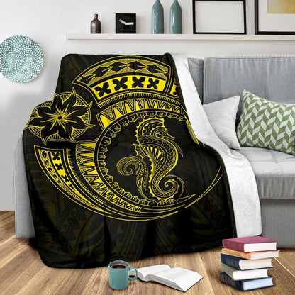 Seahorse Polynesian Blanket - Polynesian Tattoo Yellow