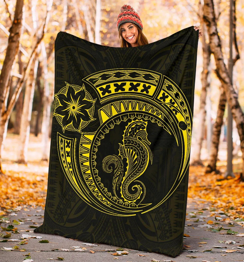 Seahorse Polynesian Blanket - Polynesian Tattoo Yellow