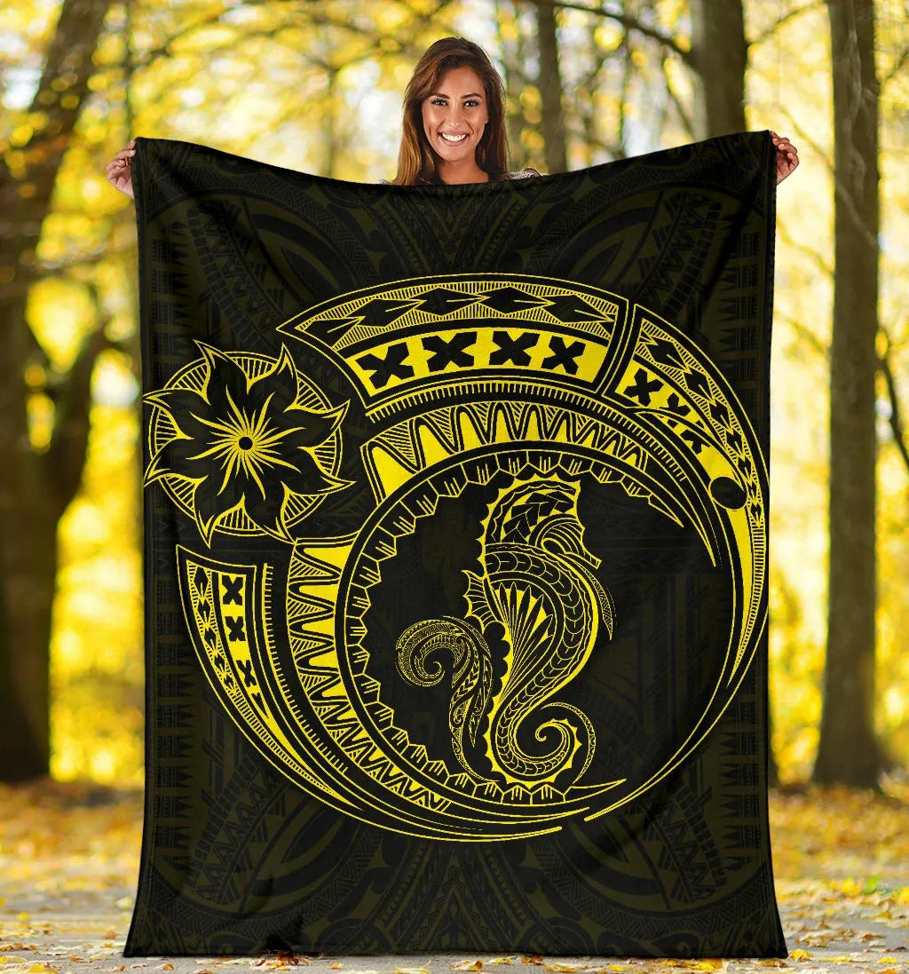 Seahorse Polynesian Blanket - Polynesian Tattoo Yellow