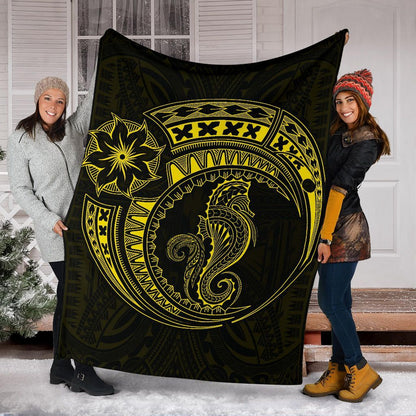 Seahorse Polynesian Blanket - Polynesian Tattoo Yellow