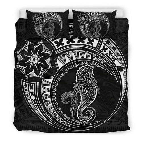 Seahorse Polynesian Duvet Cover Set - Polynesian Tattoo Black