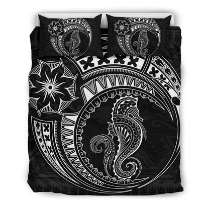 Seahorse Polynesian Duvet Cover Set - Polynesian Tattoo Black