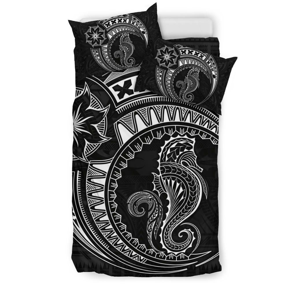 Seahorse Polynesian Duvet Cover Set - Polynesian Tattoo Black
