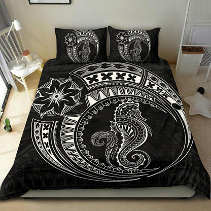 Seahorse Polynesian Duvet Cover Set - Polynesian Tattoo Black