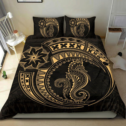 Seahorse Polynesian Duvet Cover Set - Polynesian Tattoo Gold