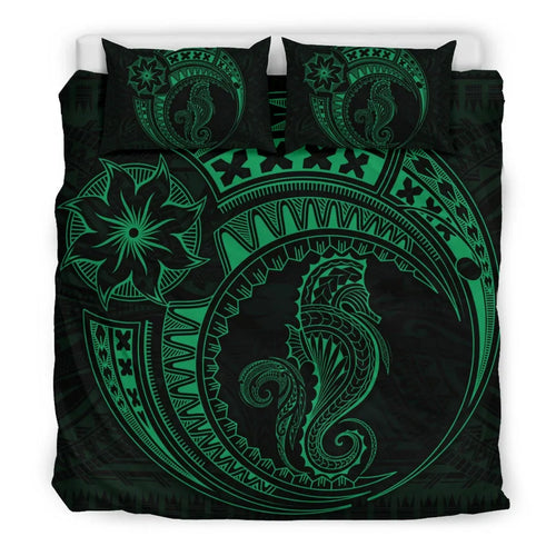 Seahorse Polynesian Duvet Cover Set - Polynesian Tattoo Green
