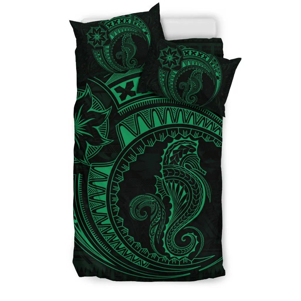 Seahorse Polynesian Duvet Cover Set - Polynesian Tattoo Green