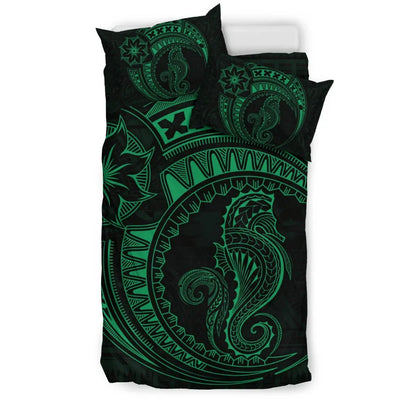 Seahorse Polynesian Duvet Cover Set - Polynesian Tattoo Green