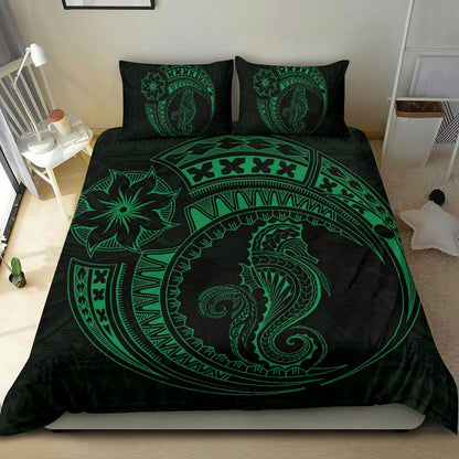 Seahorse Polynesian Duvet Cover Set - Polynesian Tattoo Green